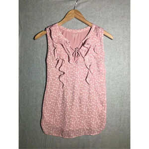 Womens Loft Tank Top Floral Ruffle Feminine Romantic Pink White Summer